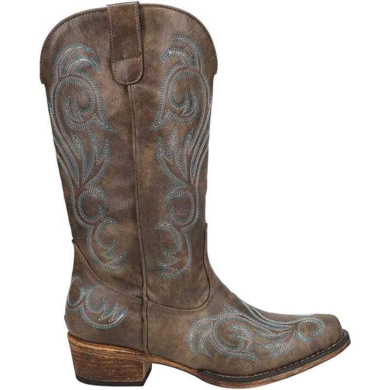 ROPER Riley Round Toe Cowboy Boots for women: genuine leather western boots in brown with intricate stitching and cushioned insole for all-day comfort - Image 1