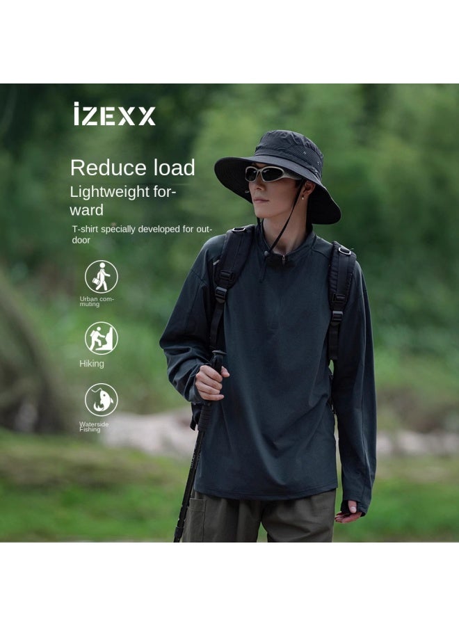 Izexx Outdoor Lightweight Sun Protection Moisture-absorbent Quick-drying Fitness Sports Long-sleeved T-shirt Antibacterial Half Turtleneck Top For Men - Image 4