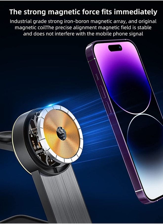 Generic - Magnetic Charging Station,Wireless Charger for Magsafe Charger Stand for iPhone 16/15/14/13/12 Pro Max, Apple Charging Station for iWatch 8/7/6,Foldable 3 in 1 Mag Safe Charger with Light - Image 1