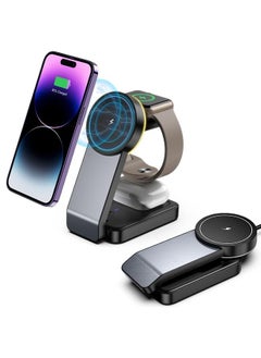 Magnetic Charging Station,Wireless Charger for Magsafe Charger Stand for iPhone 16/15/14/13/12 Pro Max, Apple Charging Station for iWatch 8/7/6,Foldable 3 in 1 Mag Safe Charger with Light