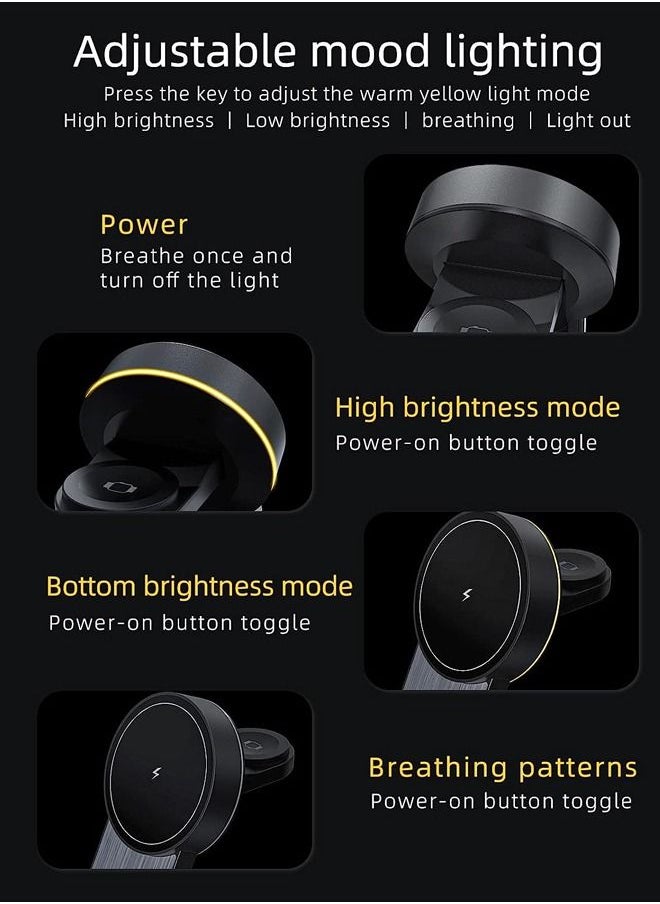 Generic - Magnetic Charging Station,Wireless Charger for Magsafe Charger Stand for iPhone 16/15/14/13/12 Pro Max, Apple Charging Station for iWatch 8/7/6,Foldable 3 in 1 Mag Safe Charger with Light - Image 1