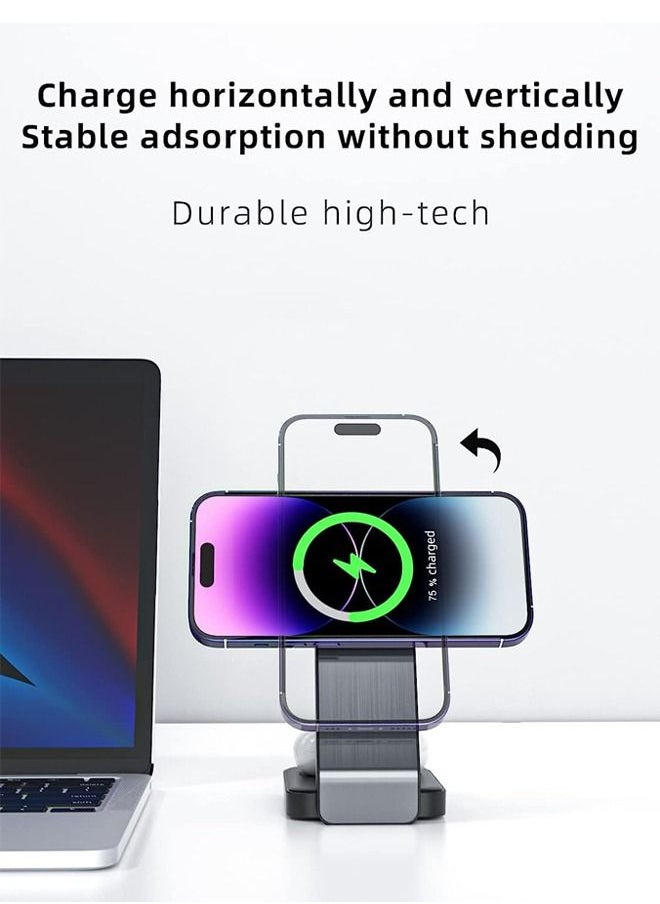 Generic - Magnetic Charging Station,Wireless Charger for Magsafe Charger Stand for iPhone 16/15/14/13/12 Pro Max, Apple Charging Station for iWatch 8/7/6,Foldable 3 in 1 Mag Safe Charger with Light - Image 1
