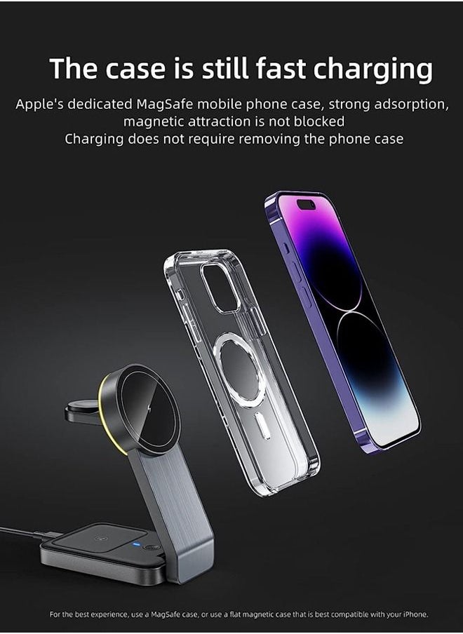 Generic - Magnetic Charging Station,Wireless Charger for Magsafe Charger Stand for iPhone 16/15/14/13/12 Pro Max, Apple Charging Station for iWatch 8/7/6,Foldable 3 in 1 Mag Safe Charger with Light - Image 1