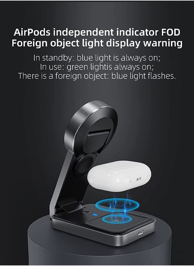Generic - Magnetic Charging Station,Wireless Charger for Magsafe Charger Stand for iPhone 16/15/14/13/12 Pro Max, Apple Charging Station for iWatch 8/7/6,Foldable 3 in 1 Mag Safe Charger with Light - Image 1