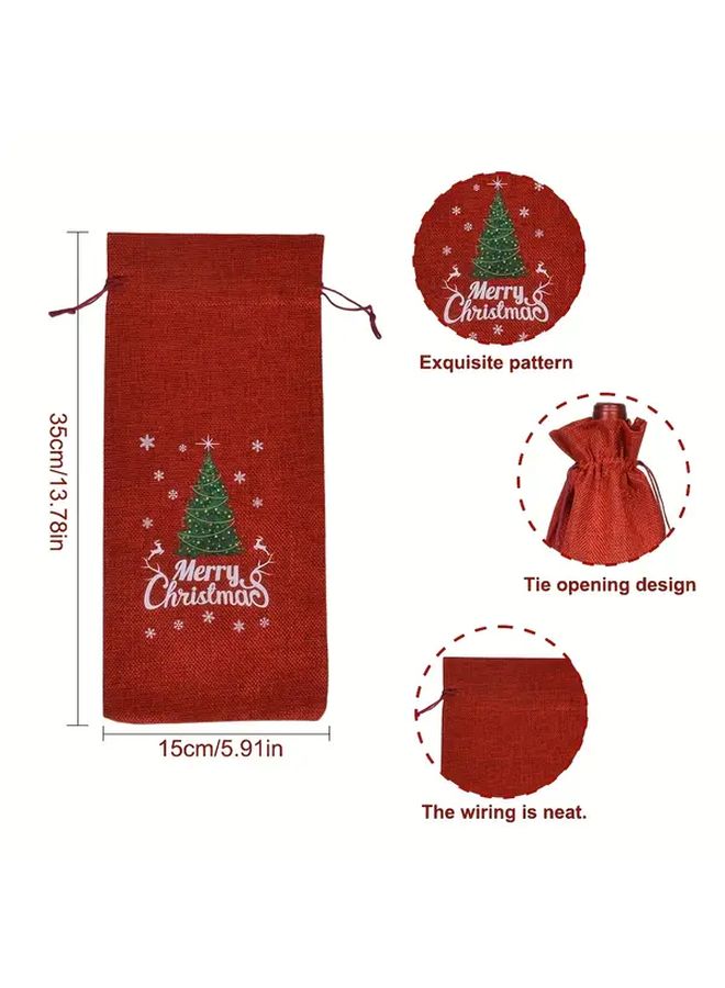 Burgundy Christmas Tree Wine Gift Bag Reusable Durable With Sturdy Handles - Image 3
