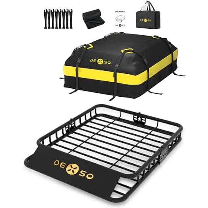 DEXSO 46" x 36" Universal Roof Rack Basket, 200 Lbs Capacity Rooftop Cargo Carrier Basket with 15 Cubic Feet (44" x 34" x 17") Waterproof Luggage Bag, for Suvs, Trucks, Vehiclesor Suvs, Trucks, Vehicles - Image 1