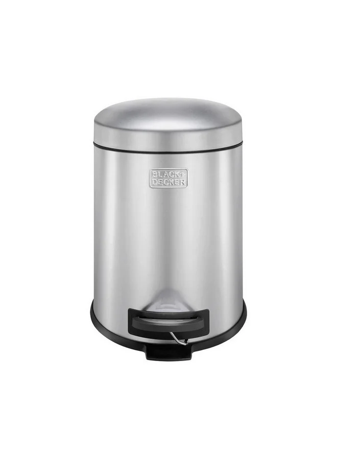 BLACK+DECKER Slim Line Soft Close Stainless Steel Pedal Trash Bin Silver and Black 5 L 61325