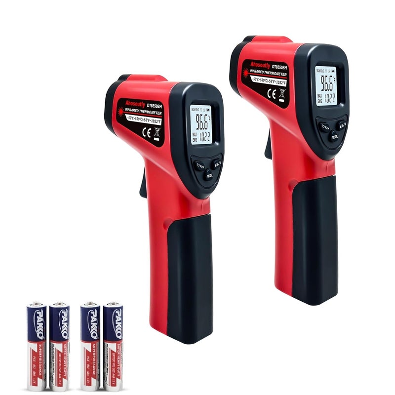 Infrared Thermometer Temperature Gun 2 Pack (NOT for Humans) -58℉~1022℉ (-50℃～550℃) 9-Point Laser Non-Contact Instant-Read Digital Laser Infrared Ir Thermometer with Backlight Red