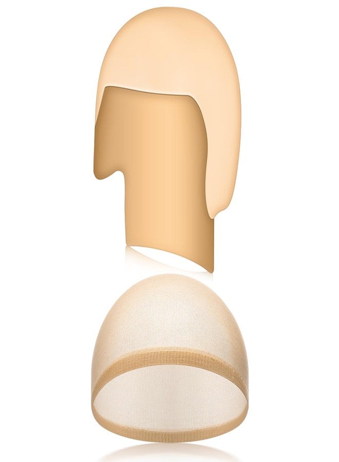 Syhood 2 Pieces Halloween Bald Cap Makeup Latex Bald Hat Head Wig Caps Cosplay Costume for Adults(Medium,Beige) - Image 1