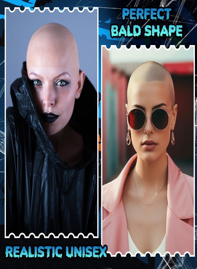 Syhood 2 Pieces Halloween Bald Cap Makeup Latex Bald Hat Head Wig Caps Cosplay Costume for Adults(Medium,Beige) - Image 3