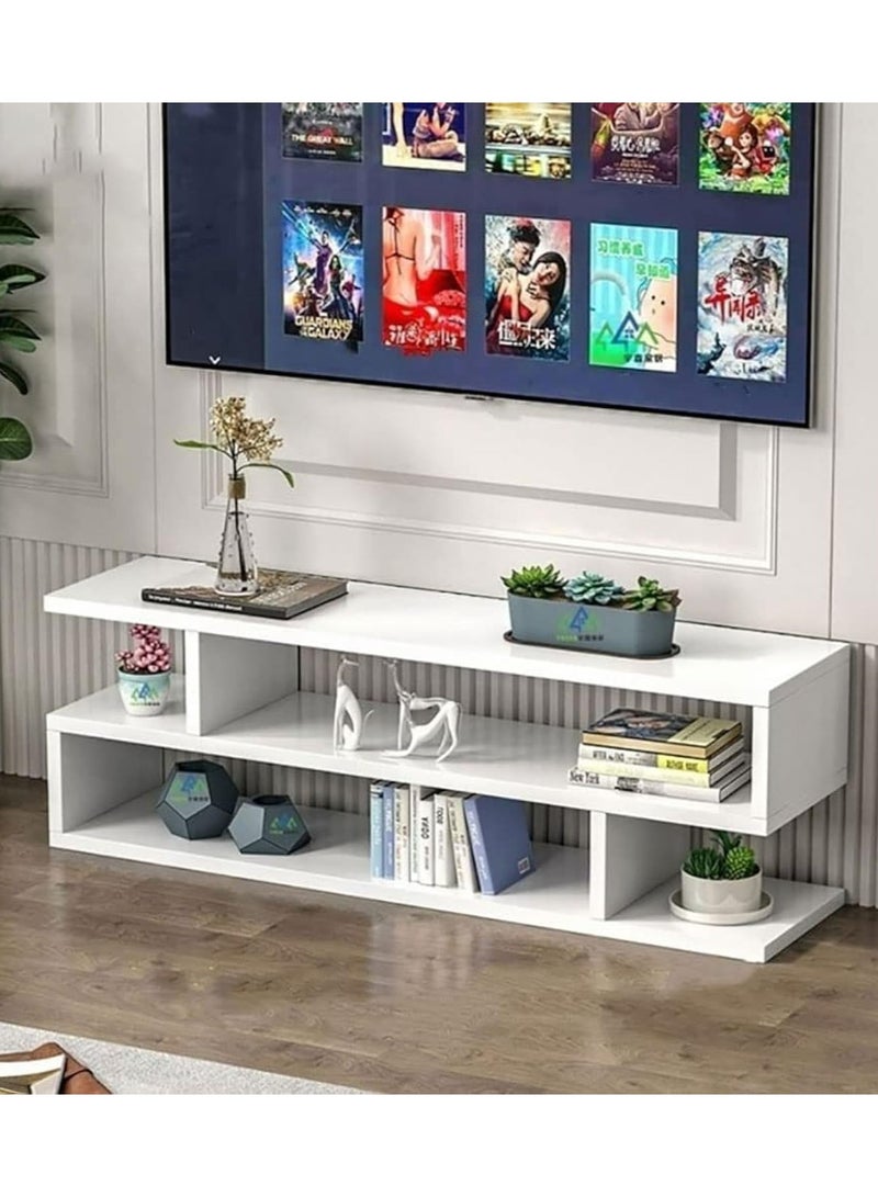 DubaiGallery Engineered Wood S-Shape TV Entertainment Unit Freestanding Large Set Top Box Stand for Living Room Display Storage Cabinet Rack with Decor Shelf - Image 1