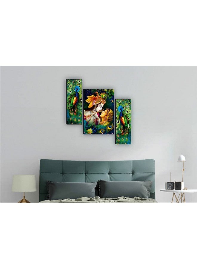 SAF Paintings Set Of 3 Radha Krishna 6Mm Mdf Self Addeshive Uv Coated Home Decorative Religious Gift Item 24 Inch X 18 Inch Painting Sanfwf01, Multicolour, Standard - Image 2