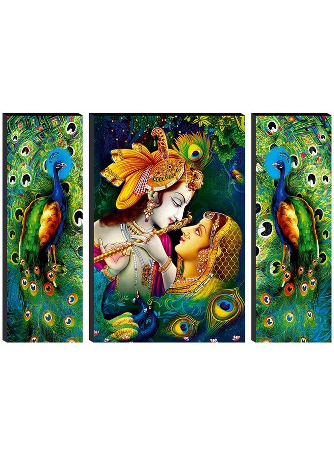 SAF Paintings Set Of 3 Radha Krishna 6Mm Mdf Self Addeshive Uv Coated Home Decorative Religious Gift Item 24 Inch X 18 Inch Painting Sanfwf01, Multicolour, Standard - Image 1