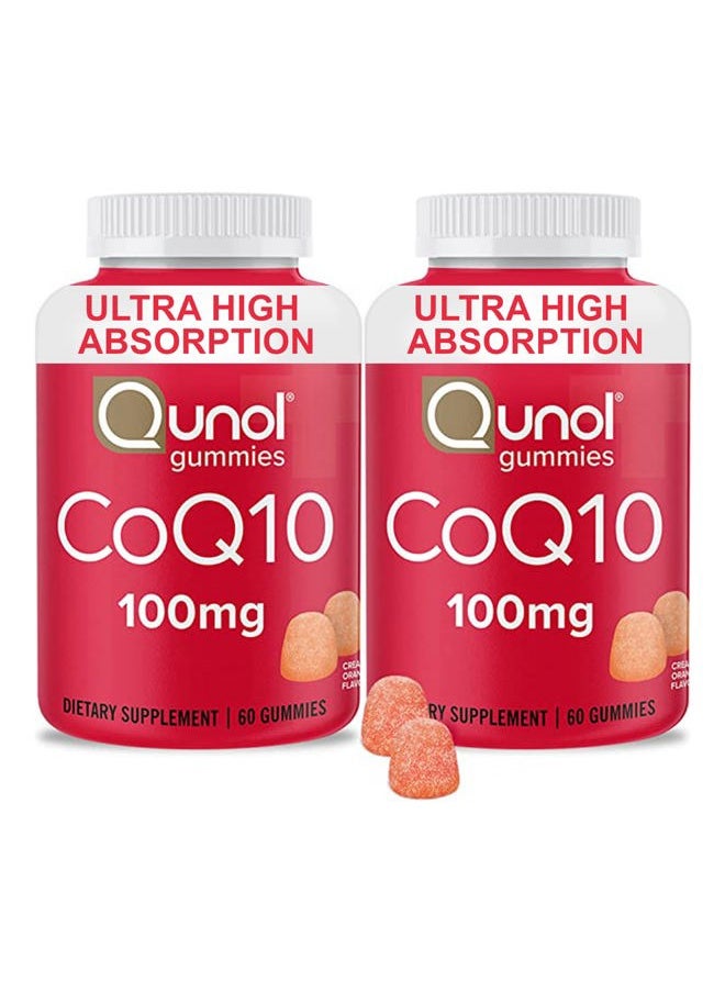 Qunol CoQ10 Gummies, CoQ10 100mg, Delicious Gummy Supplements, Helps Support Heart Health, Vegan, Gluten Free, Ultra High Absorption, 2 Month Supply (60 Count, Pack of 2)  - Image 1