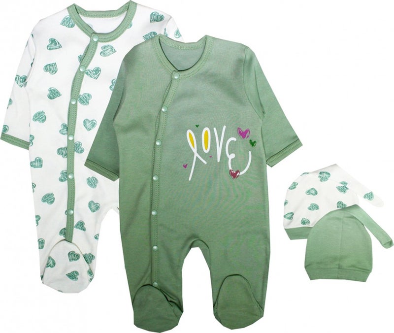 Modam Bebek Minisse Heart Printed Hat 2-Piece Baby Romper