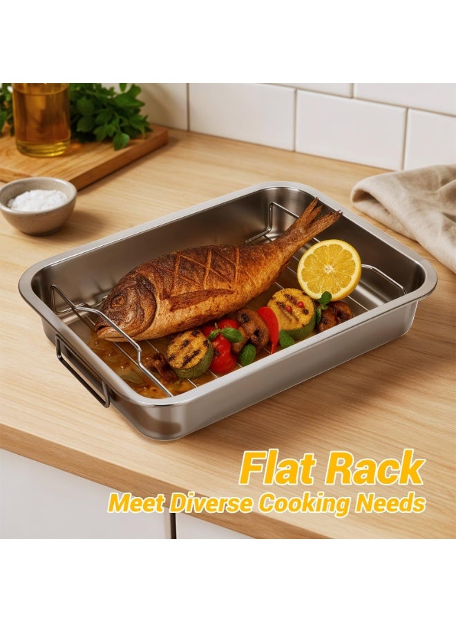 Stainless Steel Roasting Pan - Heavy Duty Turkey Roasting Baking Broiler Oven Pan with Rack and Handle for Oven, High Sided Easy to Clean Induction Roast Tray for Chicken, Vegetable, Lasagna - Image 4