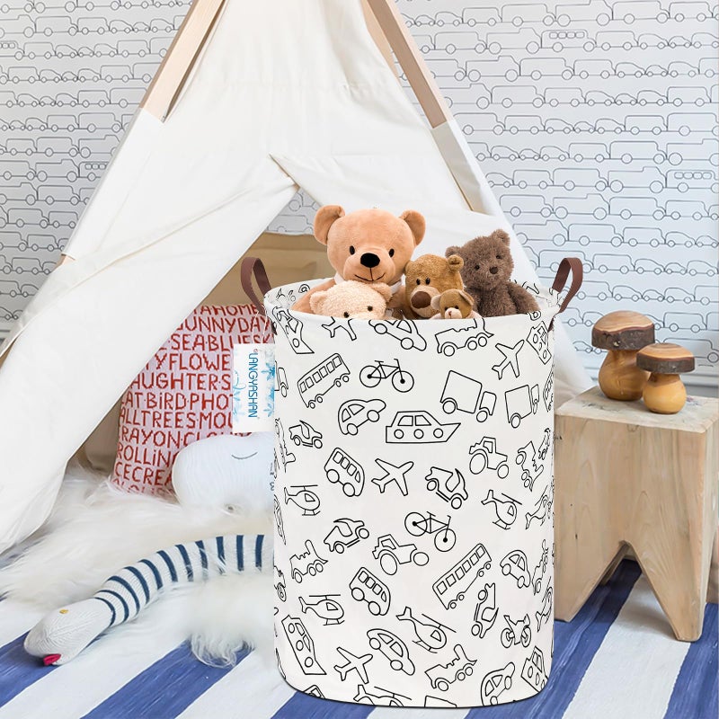 LANGYASHAN Laundry Basket Canvas Fabric Collapsible Organizer Basket for Storage Bin Toy Bins Gift Baskets Bedroom Clothes Children Nursery Hamper (Vehicle) - Image 5