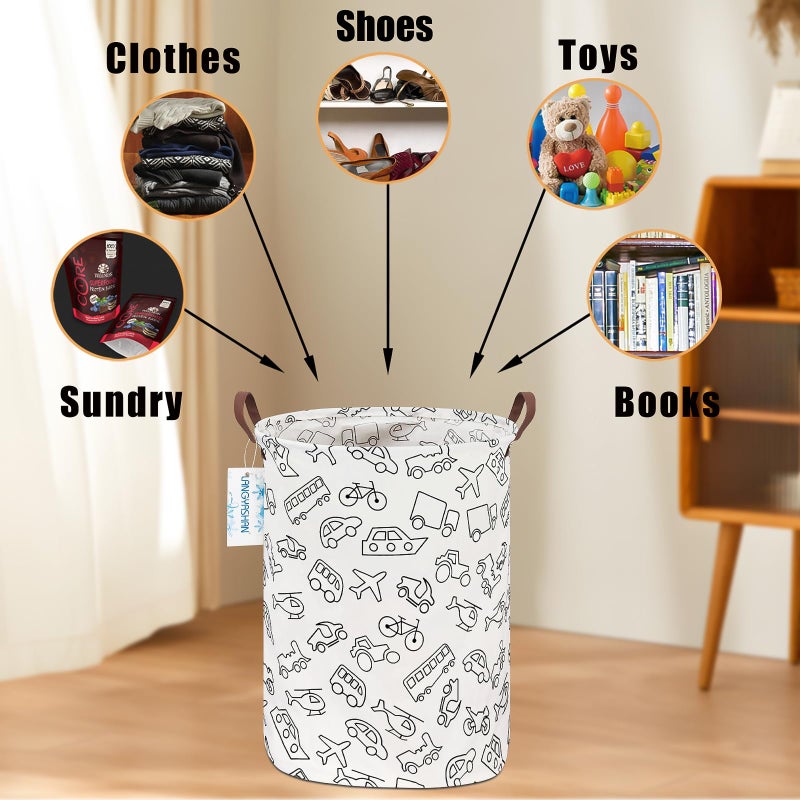 LANGYASHAN Laundry Basket Canvas Fabric Collapsible Organizer Basket for Storage Bin Toy Bins Gift Baskets Bedroom Clothes Children Nursery Hamper (Vehicle) - Image 4
