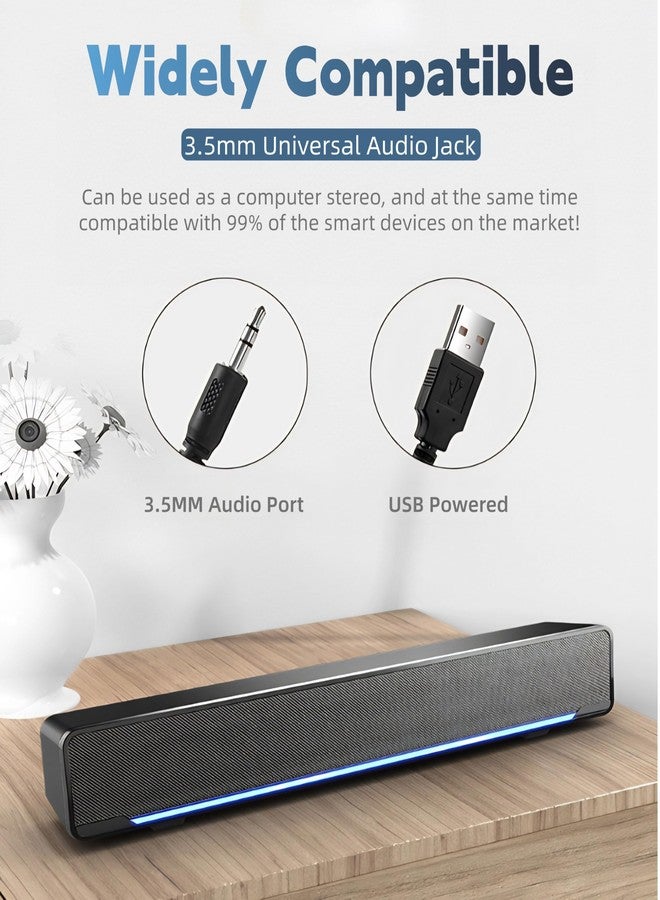 مكبر صوت Yoidesu، مكبر صوت سلكي USB، مشغل موسيقى مع صوت جهير محيطي، مكبرات صوت ستيريو صغيرة تعمل بمنفذ USB مع مدخل 3.5 ملم لأجهزة الكمبيوتر الشخصية والأجهزة اللوحية وأجهزة الكمبيوتر المحمولة وأجهزة العرض والهواتف المحمولة للمسرح المنزلي (أسود) - Image 4