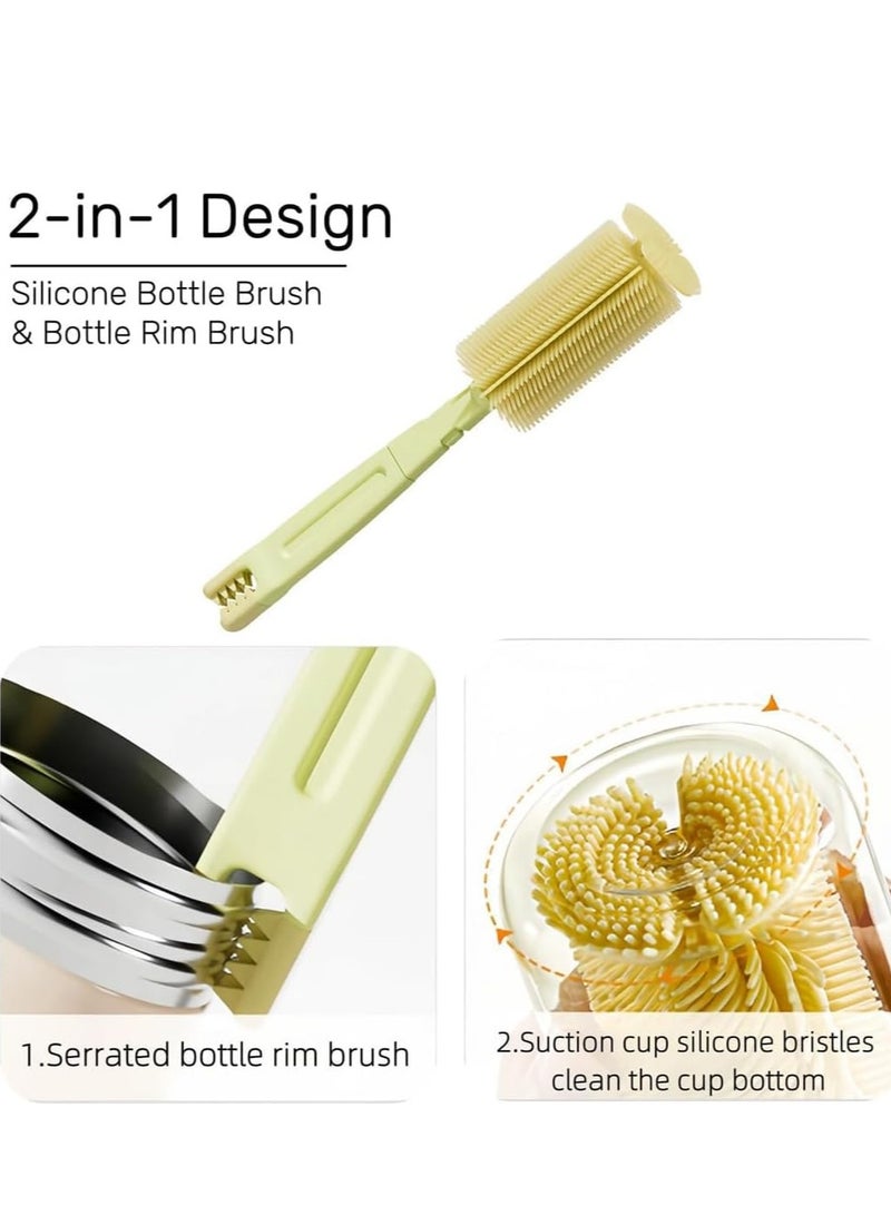 GUDOO مجموعة فرشاة زجاجات الأطفال المحمولة 7 في 1 مجموعة فرشاة تنظيف الزجاجات مع فرشاة زجاجة السيليكون فرشاة تنظيف الحلمة وفرشاة القش ورف تجفيف الزجاجات للسفر المنزلي - Image 3