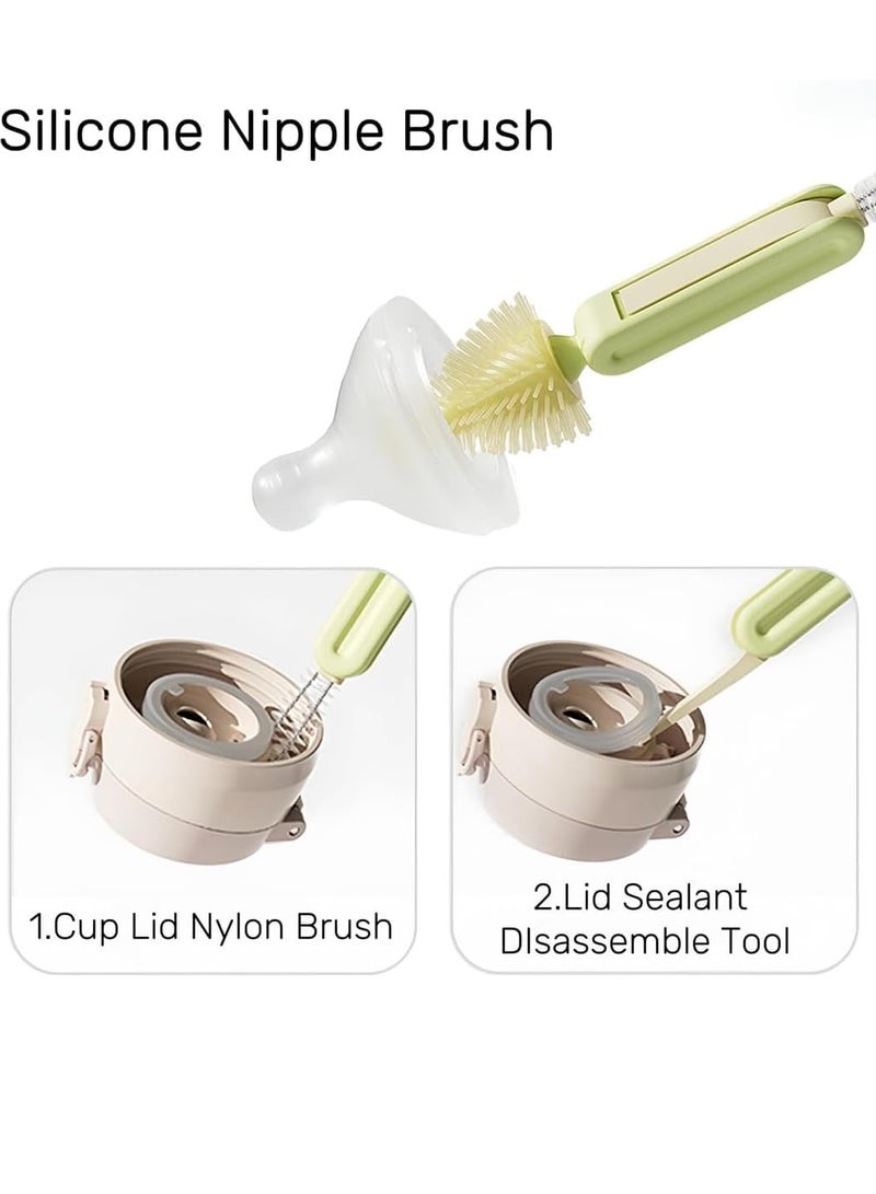 GUDOO مجموعة فرشاة زجاجات الأطفال المحمولة 7 في 1 مجموعة فرشاة تنظيف الزجاجات مع فرشاة زجاجة السيليكون فرشاة تنظيف الحلمة وفرشاة القش ورف تجفيف الزجاجات للسفر المنزلي - Image 4