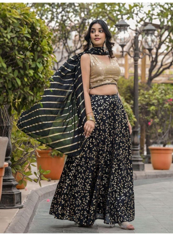 AKS Black & Gold Foil Printed Lehenga Choli  - Image 4