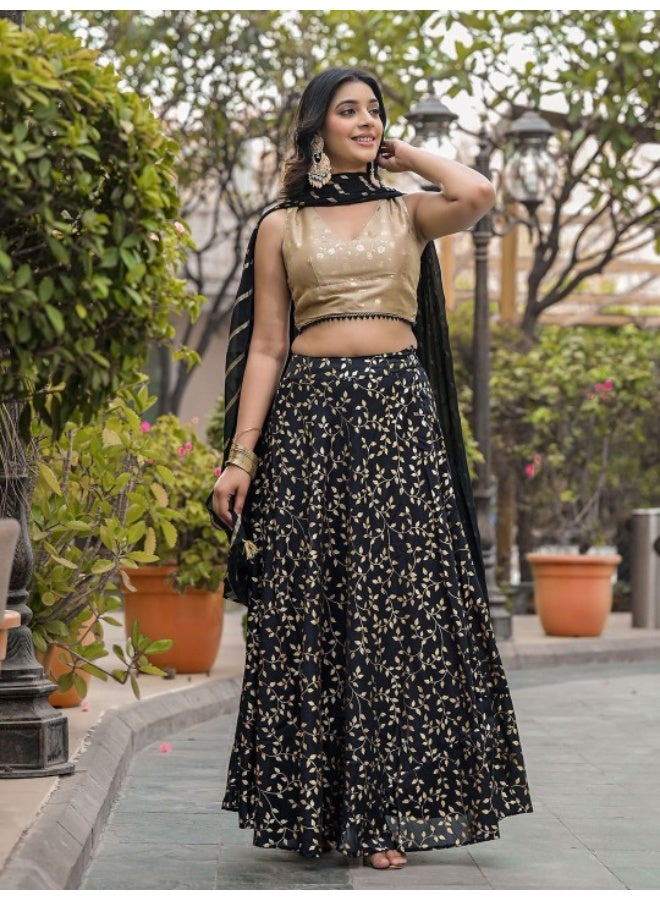 AKS Black & Gold Foil Printed Lehenga Choli  - Image 2
