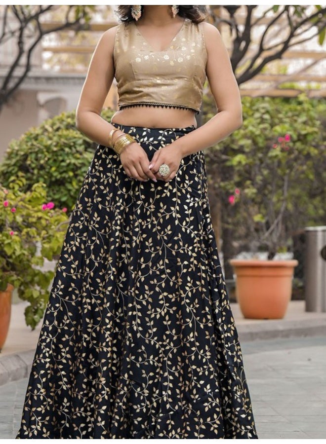 AKS Black & Gold Foil Printed Lehenga Choli  - Image 3