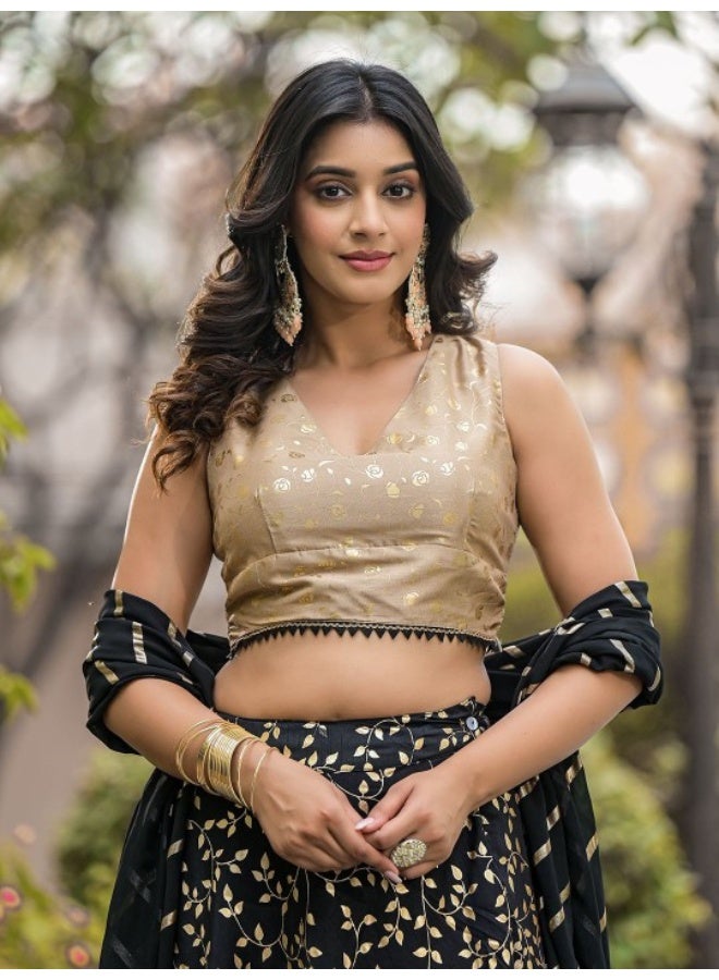 AKS Black & Gold Foil Printed Lehenga Choli  - Image 1