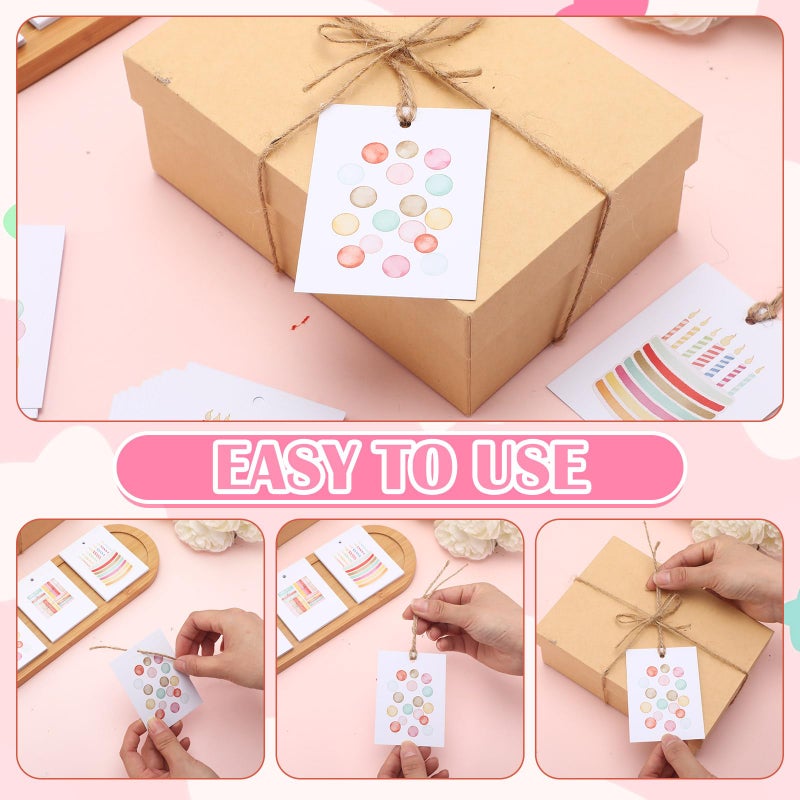 Dunzoom 50 Pcs Colorful Birthday Gift Tags with String Watercolor Birthday Candles Balloon Gift Paper Tags Blank Hanging Present Labels for Parents Party Decor (Classic) - Image 5