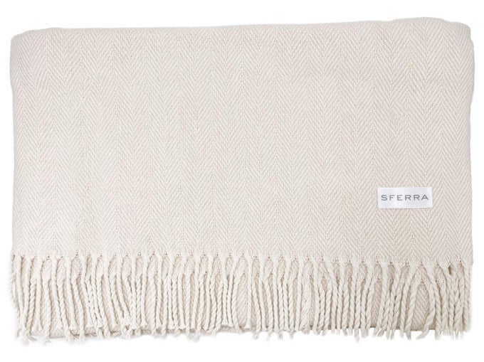 CELINE HERRINGBONE 100 COTTON THROW BLANKET TAUPE