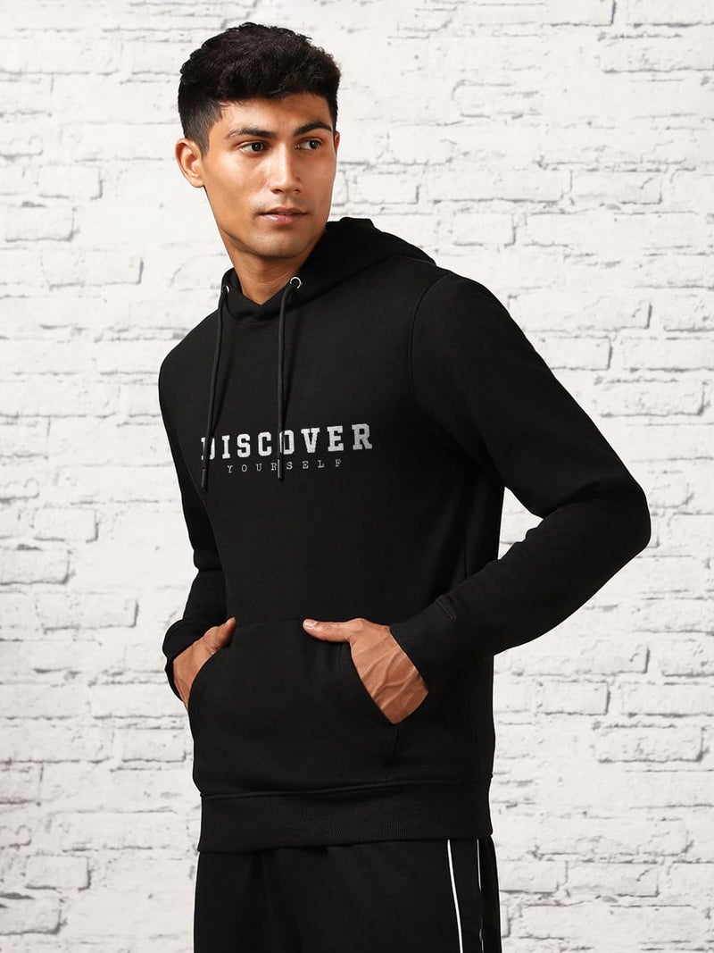 Nobero Men's Cotton Blend Neck Hooded Regular Fit Sweatshirt (1M-TWHO-C0530_Black (Medium) - Image 4