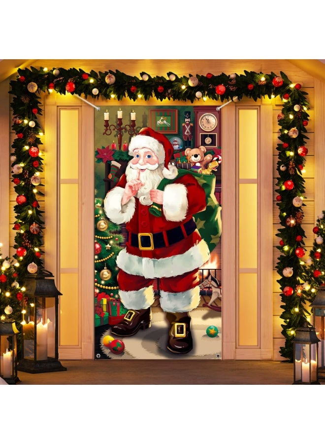 Chielor Christmas Door Cover Decoration Christmas Santa Claus Door Cover Xmas Door Hanging Banner Christmas Santa Background Banner for Home Front Door Holiday Christmas Decoration - Image 1