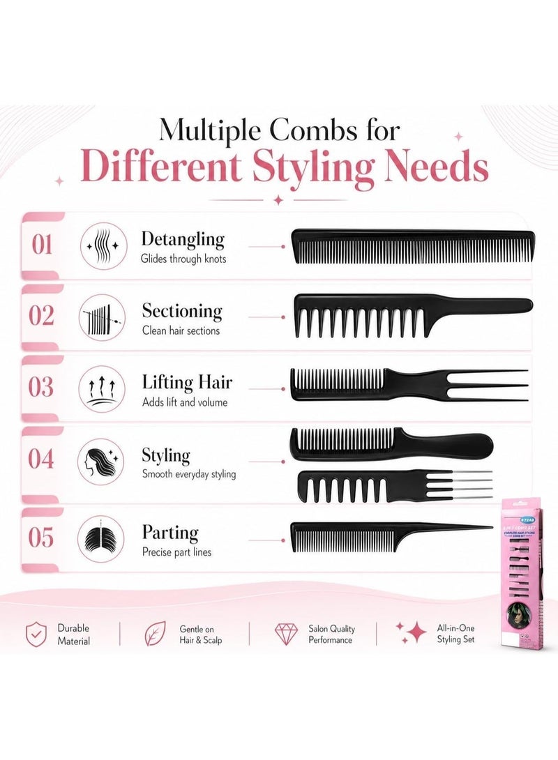 Bonita 8-Piece Hair Comb Set for Everyday Styling – Lightweight, Durable, Multi-Purpose Combs for Detangling, Sectioning, Cutting, Trimming, and Salon or Home Use (Random Color) - Image 3