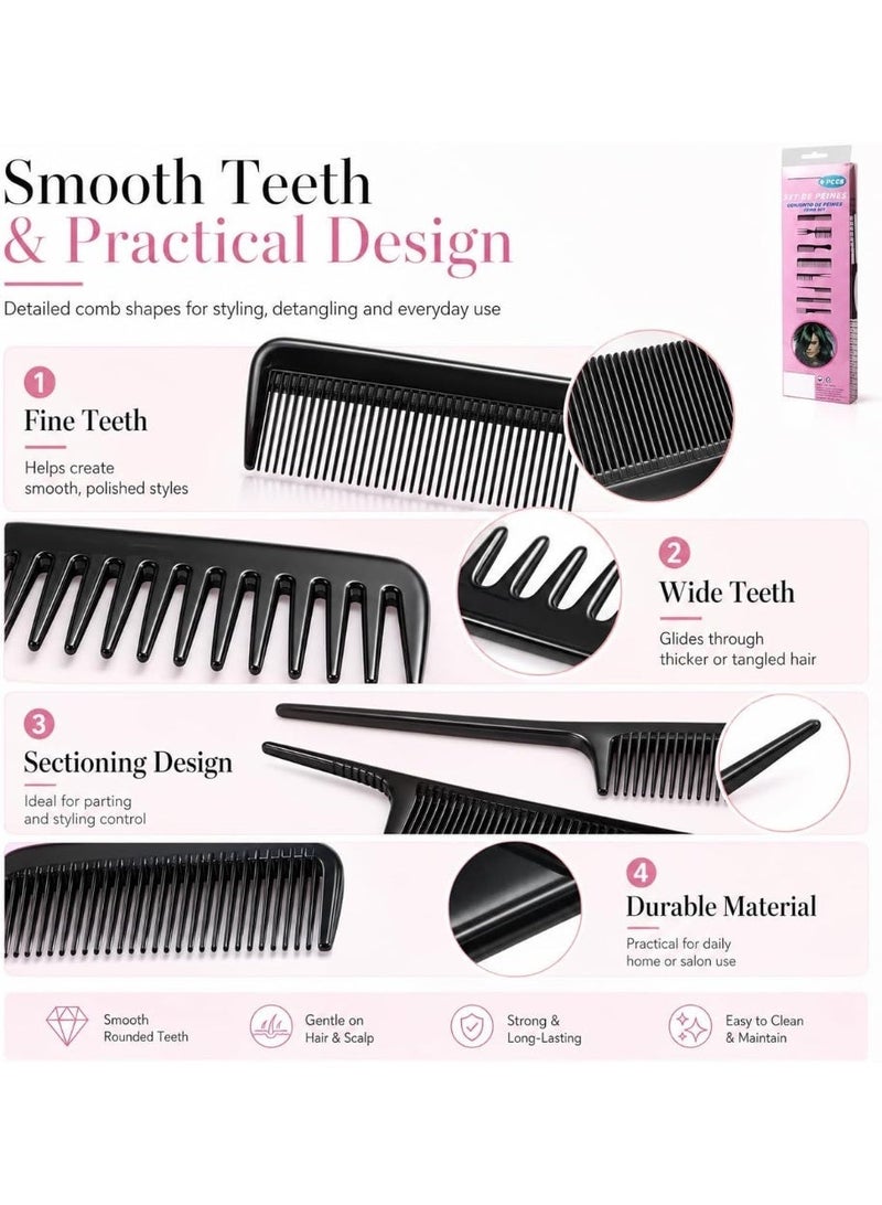 Bonita 8-Piece Hair Comb Set for Everyday Styling – Lightweight, Durable, Multi-Purpose Combs for Detangling, Sectioning, Cutting, Trimming, and Salon or Home Use (Random Color) - Image 2