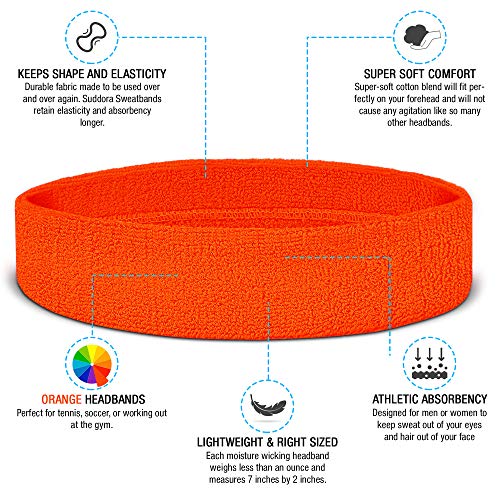 Suddora Sweatbands Set, Moisture Wicking 2 Wristbands and 1 Headband, Breathable Terry Cloth Athletic Bands for Basketball, Tennis, Yoga, Gym, Sweat Bands for Costumes and Cosplay, Orange - Image 2