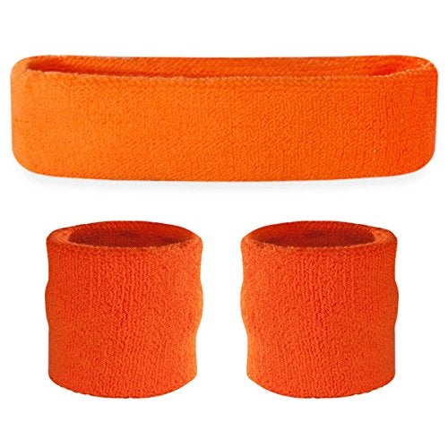 Suddora Sweatbands Set, Moisture Wicking 2 Wristbands and 1 Headband, Breathable Terry Cloth Athletic Bands for Basketball, Tennis, Yoga, Gym, Sweat Bands for Costumes and Cosplay, Orange - Image 1