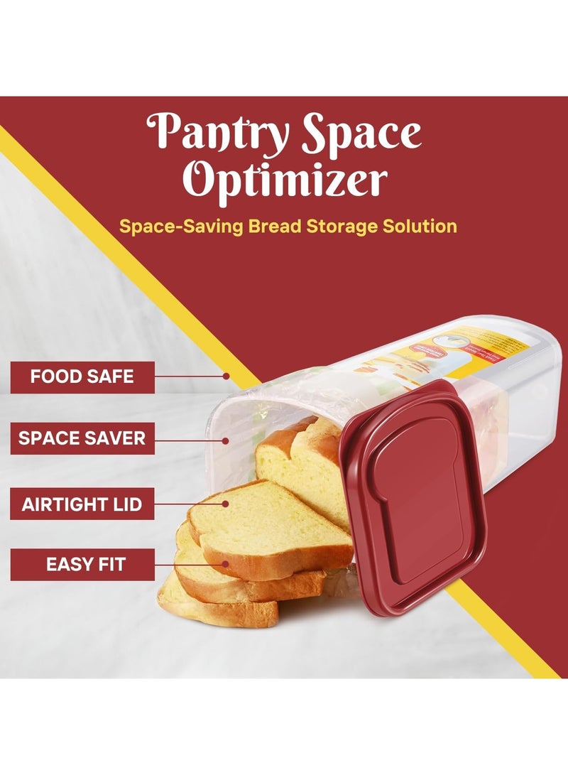 Bread Box, Bread Container & Bread Storage for Kitchen Counter, Large Bread Box , BPA-Free Plastic, Bread Storage Container with Airtight Lid, Fresh Bread Saver & Dispenser for Baked Goods, Sliced Bread Keeper, Airtight Bread Box, Sandwich Bread Holder, Bread Saver & Bread Keeper, Bread Bin & Breadbox Countertop Storage, Red Lid, (Pack of 1) - Image 2