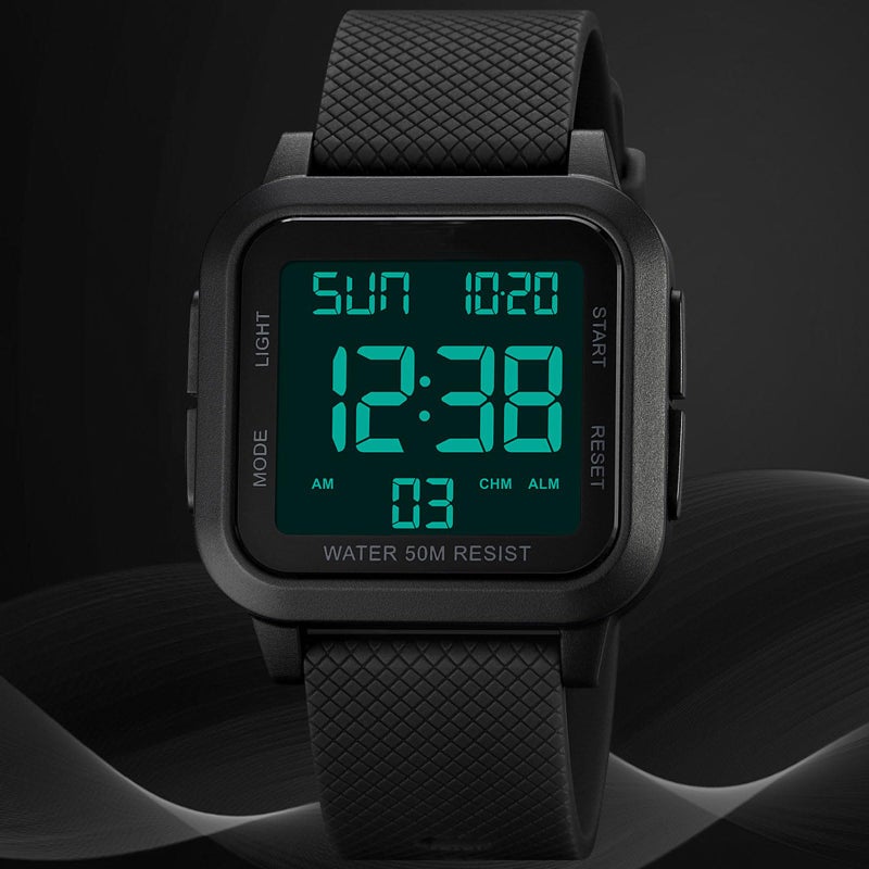 Unisex Digital Watch, Waterproof LED Electronic Wrist Watch for Men and Women, Square Face with Big Numbers, Alarm, Stopwatch, Countdown Timer, Dual Time, 12/24H Format, Black - Image 4