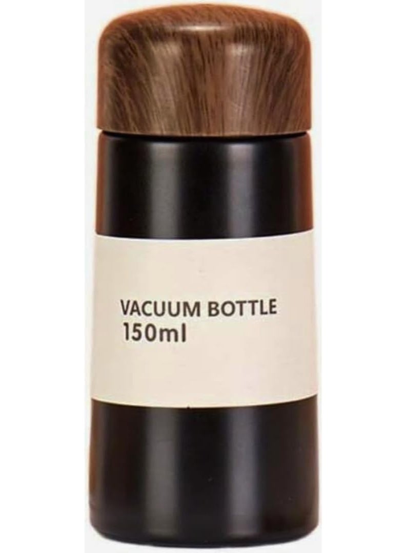 ترمس قهوة حراري 150 مل ستانلس ستيل بغطاء شكل خشب يحفظ الحرارة والبرودة لون اسود - Image 3
