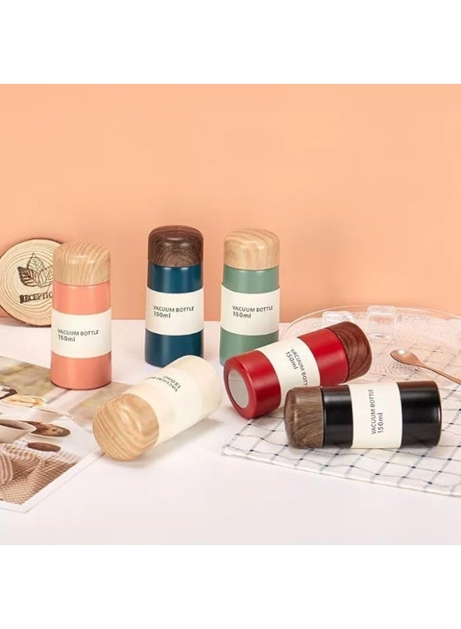 ترمس قهوة حراري 150 مل ستانلس ستيل بغطاء شكل خشب يحفظ الحرارة والبرودة لون اسود - Image 4