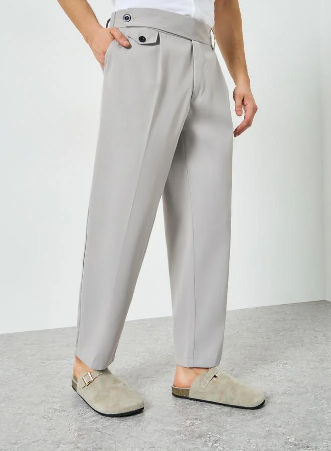 Take Two Men Grey Slant Pocket Pleated Straight Leg Pants