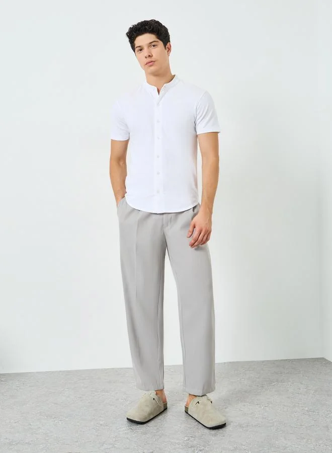 Take Two Men Grey Slant Pocket Pleated Straight Leg Pants