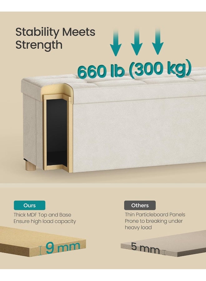 SONGMICS HOME مقعد تخزين أوتومان، صندوق تخزين قابل للطي، 15 × 43.3 × 15.7 بوصة، مسند قدم، سعة 30 جالون (112 لتر)، سطح مخملي، لغرفة النوم، المدخل، غرفة المعيشة، لون كابتشينو بيج - Image 5