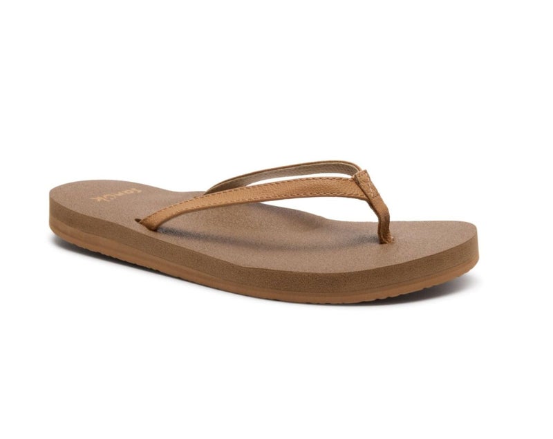 Sanuk Yoga Joy Womens Flip Flops | Yoga Mat Footbed | Sandals for Women | Womens Yoga Sandals | Women's Beach Sandals, Tan, 8 - Image 1