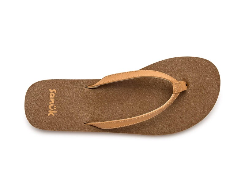 Sanuk Yoga Joy Womens Flip Flops | Yoga Mat Footbed | Sandals for Women | Womens Yoga Sandals | Women's Beach Sandals, Tan, 8 - Image 4