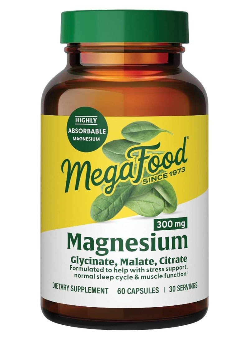 MegaFood Magnesium 300 Mg Highly Absorbable Blend Of Magnesium Glycinate Magnesium Citrate 60 Capsules 30 Servings 