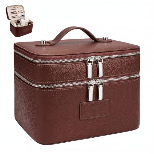 idoltimes Makeup Case, Large Capacity Leather Makeup Bag for Women,Large Capacity Waterproof Double Leather Cosmetic Case,Removable Compartment Travel Organizer - Image 1