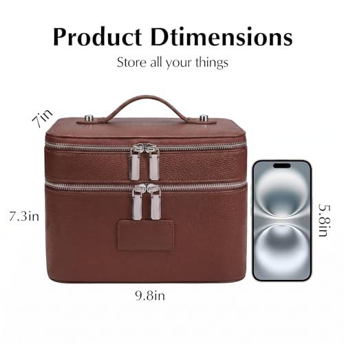 idoltimes Makeup Case, Large Capacity Leather Makeup Bag for Women,Large Capacity Waterproof Double Leather Cosmetic Case,Removable Compartment Travel Organizer - Image 2
