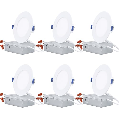 TORCHSTAR Essential Series 4 Inch Ultra-Thin LED Recessed Lighting with J-Box, 9W Dimmable Slim Panel Downlight 800lm, ETL Listed, 3000K Warm White, Pack of 6 - Image 1